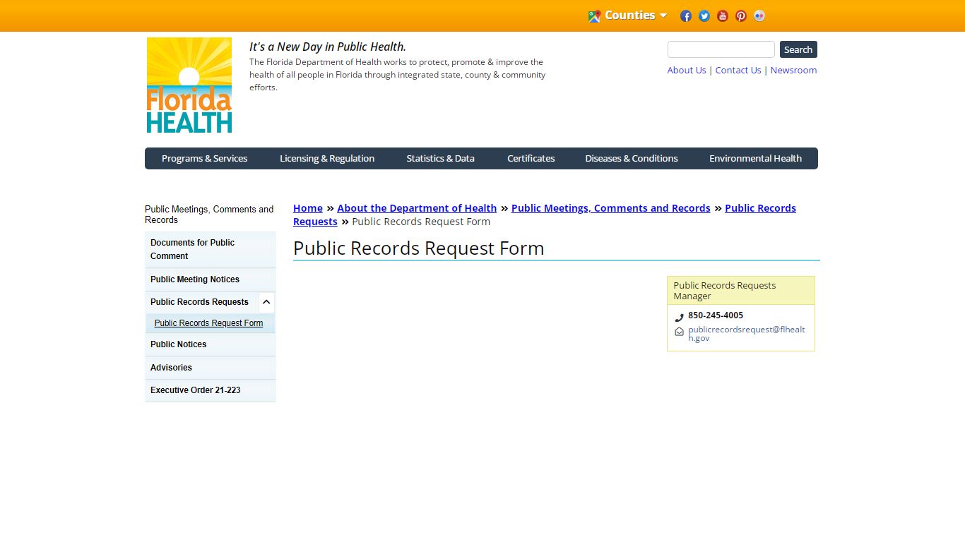 Public Records Request Form | Florida Department of Health