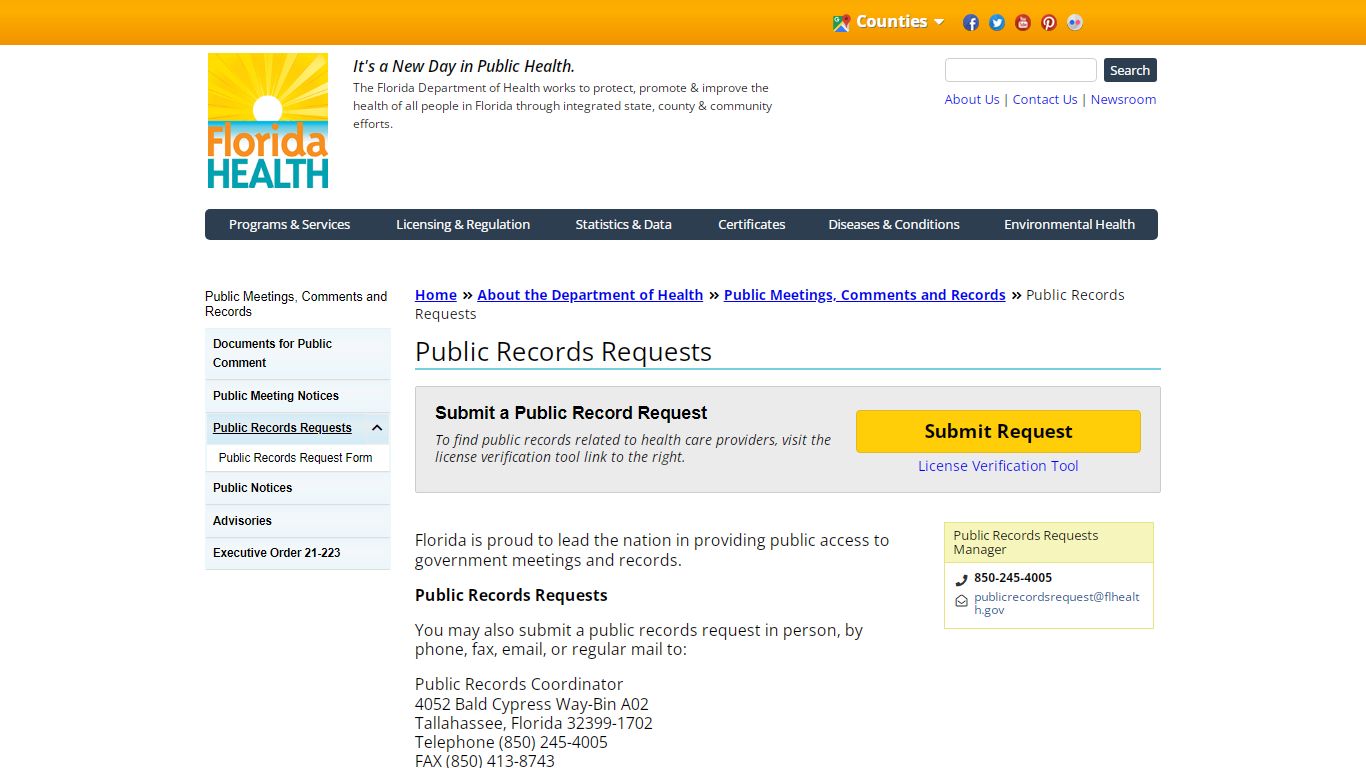 Public Records Requests | Florida Department of Health