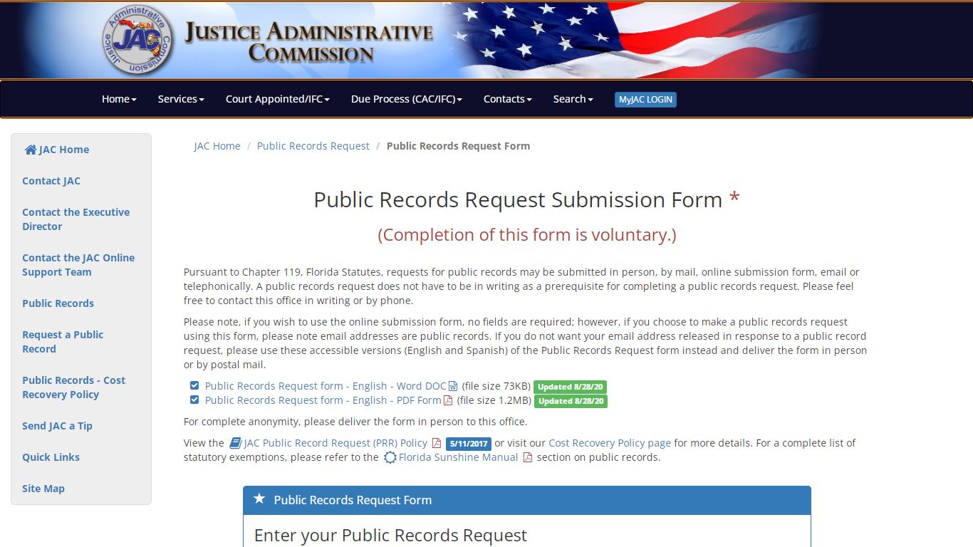 Public Records Request Submission Form - Justice Admin