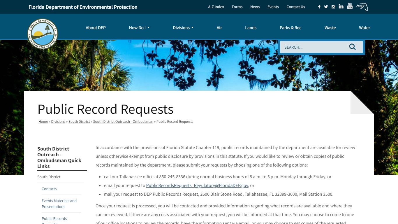 Public Record Requests | Florida Department of Environmental Protection